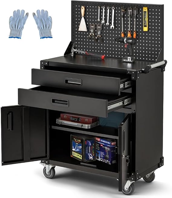 Work Benches for Garage with Drawers(Black,31.8''x16.5''x52'')