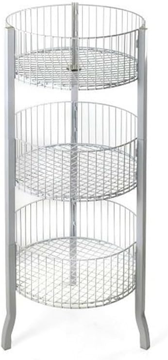 Only Hangers 3 Tier Wire Basket Display Rack, Floor Standing, Round Bins, Metal Frame - White