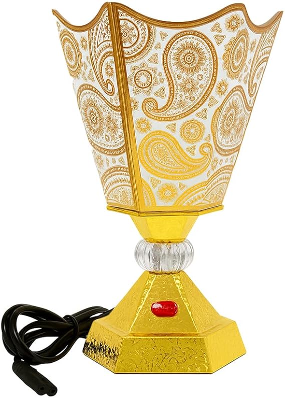 Electric Incense Burner | Arabic-Middle Eastern Style Metal Bakhoor Burner | Traditional Tabletop Censer for Aromatherapy, Home Fragrance, Yoga, Spa, Office Decor (White, IB-31)