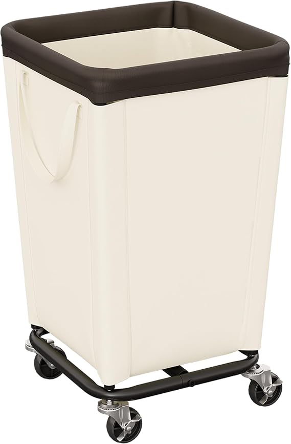 StorageWorks Laundry Basket with Wheels, 150L Wheeled Laundry Hamper with Steel Frame, Industrial Laundry Basket on Wheels, Dirty Washing Hamper for Home, Hotel, Closet & Dorm, Beige