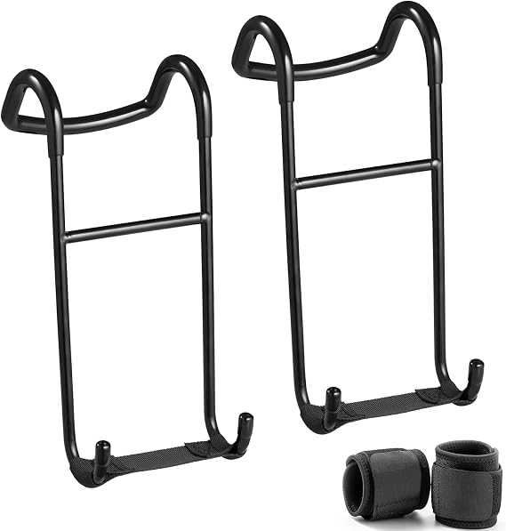 Upgraded 2-Pack Dumbbell Spotter Hooks - 220 Ib Load Capacity Heavy Duty Dumbbell Hooks for Bench Press, Fitness Weightlifting, Chest & Shoulder Workouts with Wrist Straps