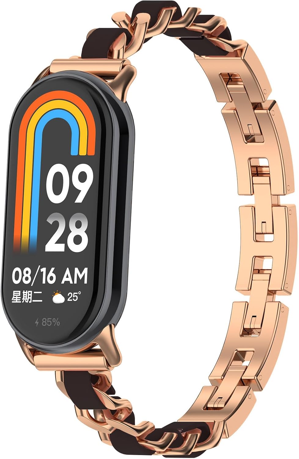 Xiaomi Mi Band 8対応 スタイリッシュなリストバンド ステンレススチール メタルチェーン カウボーイスタイル 交換用ストラップ ファッション ユニーク レザー ドレッシー ジュエリー ブレスレット Mi Fit Band 8 スマートウォッチ用