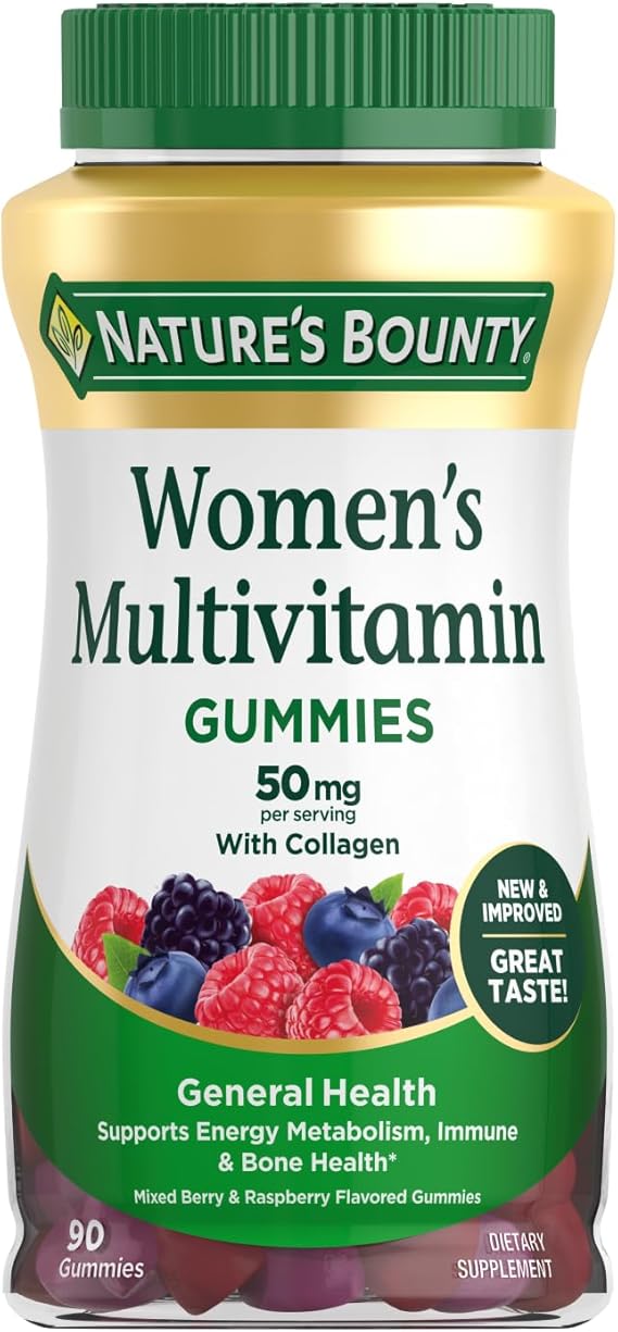 Nature's Bounty Women Multivitamin Gummies, Mixed Berry and Raspberry | Vitamin Supplements for Adults, General Health, Supports Immune and Bone Health, 90 Gummies