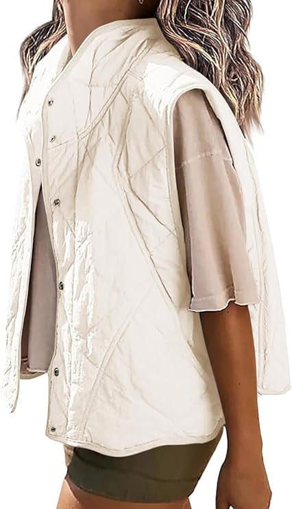 Veatzaer Womens Puffer Vest Cropped Quilted Stand Collar Lightweight Jacket Sleeveless Button Down Tops