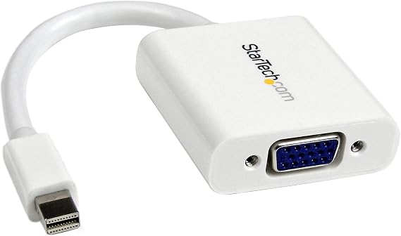 StarTech Mini DisplayPort to VGA Adapter, 1920 x 1200, White (MDP2VGAW) | mDP 1.2 HBR2, EDID & DDC pass-through, Thunderbolt 1/2 Mac/PC, No drivers, 1080p, mDP 1.2 to VGA dongle, Screw locking VGA