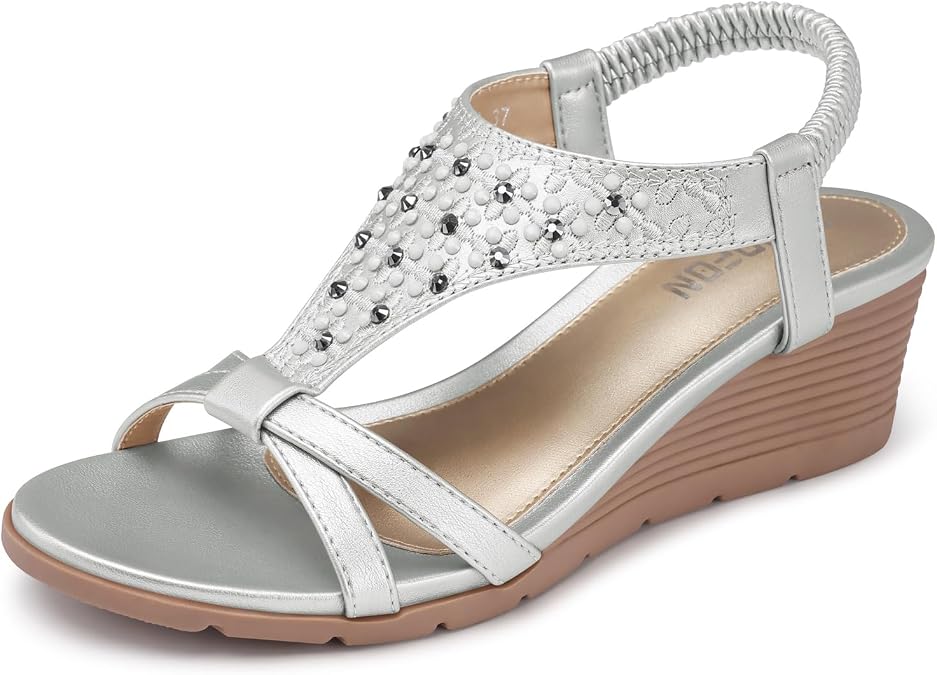 TEMOFON Women's Low Wedge Heels Summer Dressy Platform Sandals Elastic Ankle Strap Open Toe Flower Sandal Shoes