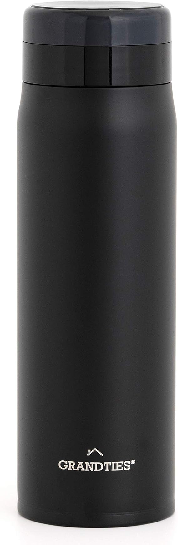 GrandTies Lightweight Travel Water Bottle with Strainer- 20oz Vacuum Insulated Water Bottles for Men & Women, Double Walled Metal Canteen, Keep Your Favorite Beverages Hot or Cold (Black)