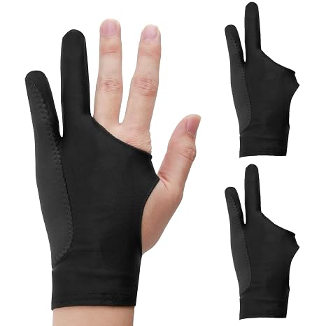 Artist Glove 3 Layer Drawing Glove, Palm Rejection Digital Art Gloves, Two Finger Slim Version Screen Gloves for Tablet Drawing Digital Art, Breathable Right & Left Hand Fit, 2Pcs Black M