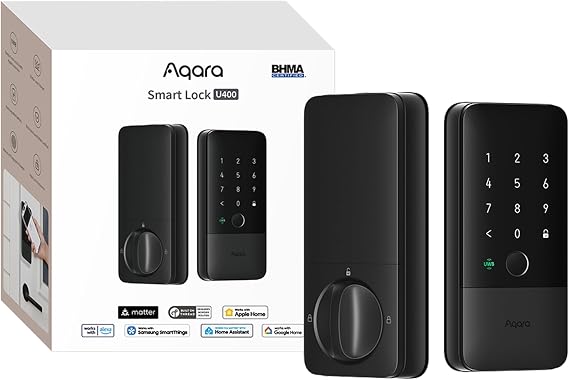 Aqara UWB Smart Lock U400, Apple Home Key, Fingerprint Deadbolt, Black