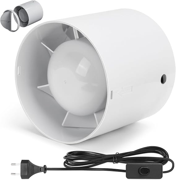 Duct Fan 100 mm 130 m³/h 3 m Cable with Switch Button Bathroom Fan
