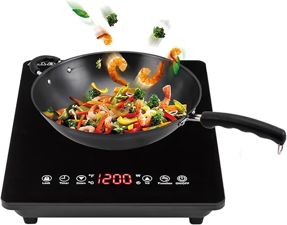 Portable Electric Double Induction Cooktop, Induction Cooker with 9 Gears Temperature Control Multiple Power Levels Electric Induction Countertop Burner for Home Kitchen (1.8KW Touch Style)
