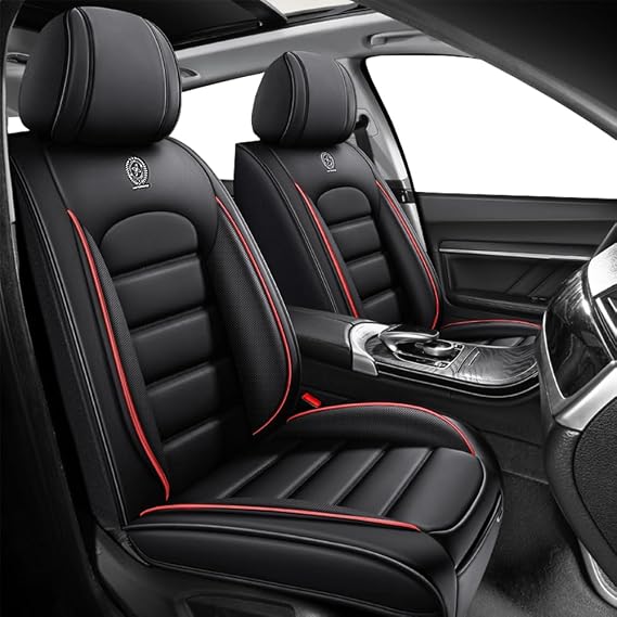 2-Seats Car Seat Covers for Mitsubishi Montero Sport 2000-2003 Leather Vehicle Seat Covers Excellent Quality Car Seat Cover,Waterproof Anti-Slip Seat Cover Airbag Compatible(Black&Red-Standard)
