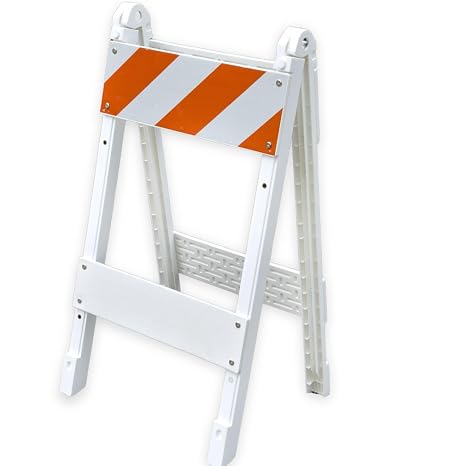 BESEA Folding Traffic Barricade, 45" A-Frame Safety Barrier with 8"x24" Top Panel and 8"x24" Bottom Panel, Heavy-Duty Plastic Construction for Road Work, Parking Lots, Events, and Crowd Control
