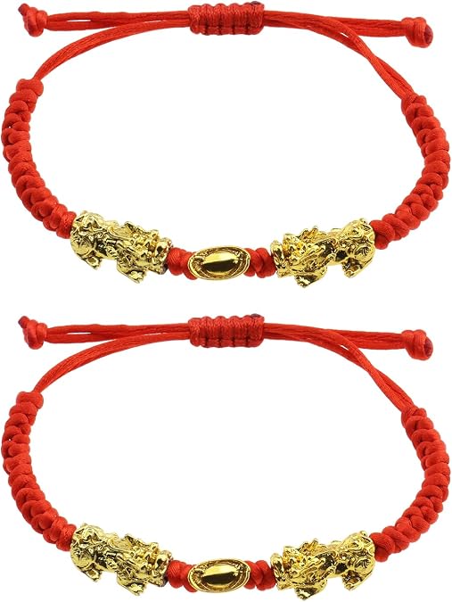 SING F LTD 2pcs Double Pi Xiu/Pi Yao Golden Wealth Ingot Red String Bracelet for Women Men Family Friend Adjustable Jewelry Attract Wealth and Good Luck