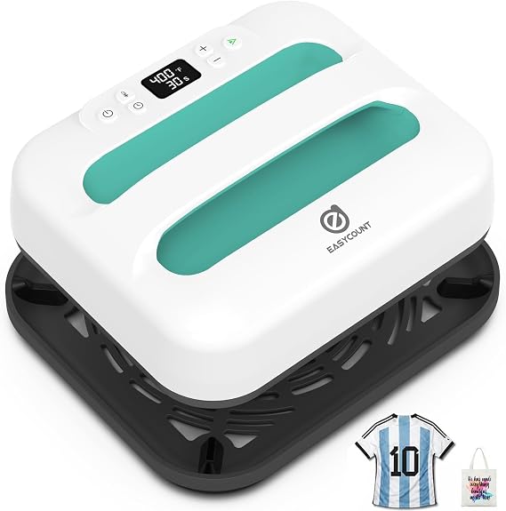 Heat Press Machine 12" x 10" Portable & Easy Heat Press for T-Shirts, Pillows, Tote Bags & More (White-Green)