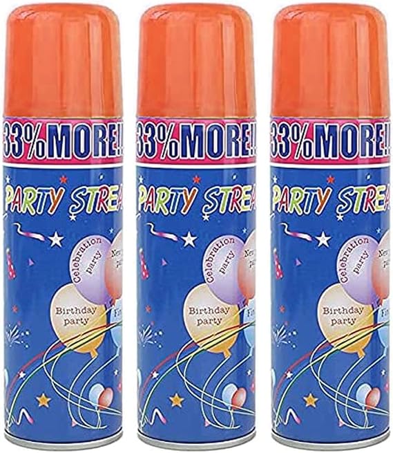 Party Streamer Spray Streamer in a Can (3 Pack, Orange)