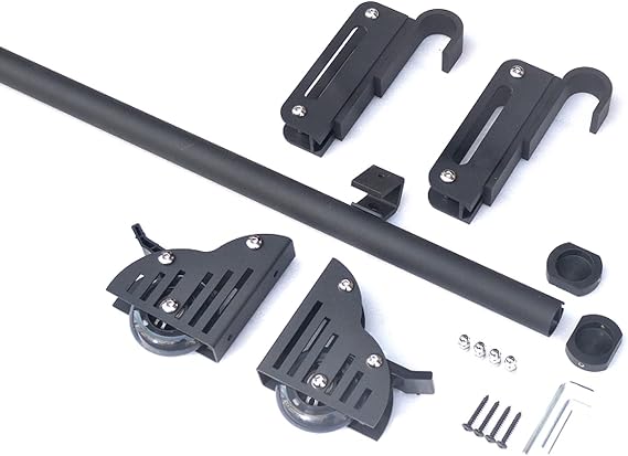 Rolling Library Ladder Hardware Kit, Satin Black Finish Rolling Ladder Hardware Kit(No Ladder) W/Caster, Metal Step Rods W/Cap Nuts, Sliding Hook Assemblies(Limited to Ladder Thickness 2.5cm) (Size