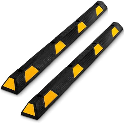 Pyle PCRSTP14 72 Inch Heavy Duty Rubber CarTruck Vehicle Wheel Guide Stopper Stop Tire Block for Driveways, Parking Lot Spots, and Garages 2 Pack
