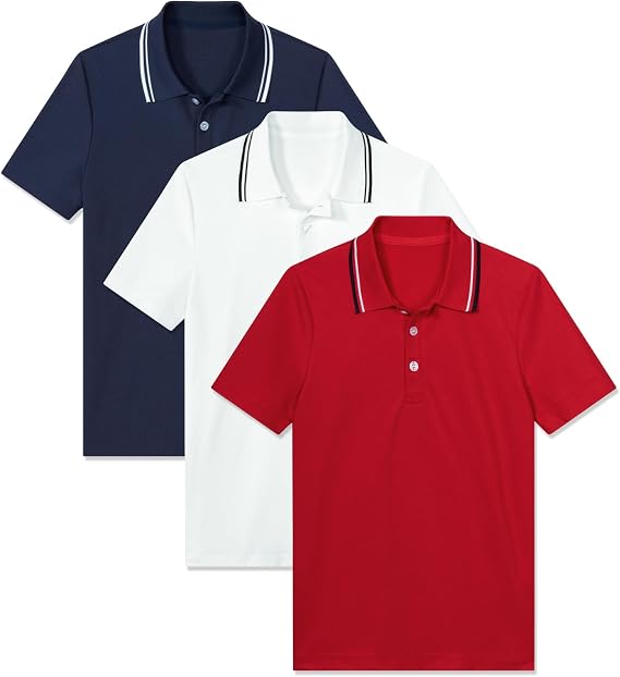 Boys Polo Shirts 3-Pack School Uniform Performance Golf Clothes Active Short Sleeve Kids 5-14T