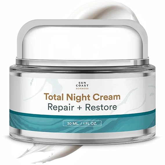 SUN COAST SCIENCES - Total Night Cream, Night Face Cream for All Skin Types, Night Face Moisturizer with Vitamin C, Niacinamide and Peptides, by Dr. Mark Rosenberg - 1 fl oz