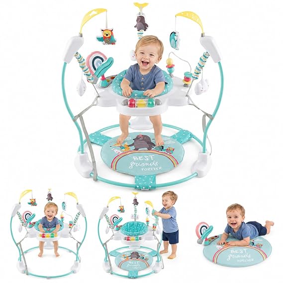 HONEY JOY Baby Bouncer Activity Center, Infant Jumper and Table w/ 360 Rotary Seat, 3 Adjustable Heights, Mat, Music, Lights, Sounds & Developmental Toys, Activity Center for Babies 6+ Months, Blue