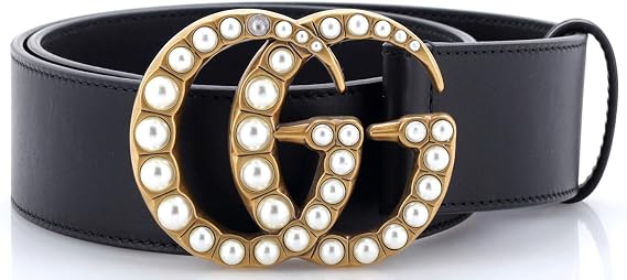 Pre-Loved Pearly GG Marmont Belt Leather Wide, Black