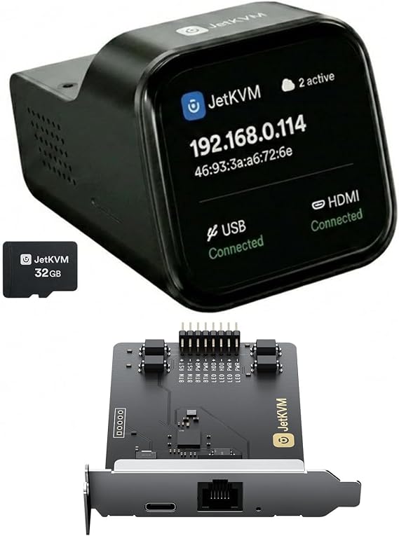 JetKVM Remote Control Bundle: Over-IP Jet KVM + ATX Power Control Board Full BIOS-Level Access, Power On/Off/Reset, Low-Latency 1080P@60FPS, Open Source, Cloud & Local Access