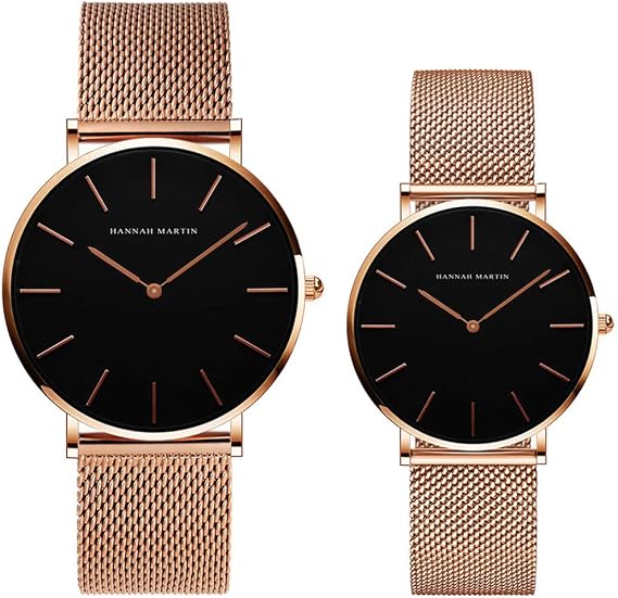 Pair of Watches Analogue Quartz Stainless Steel Waterproof Mesh Ultra-Thin Set for Him and Her