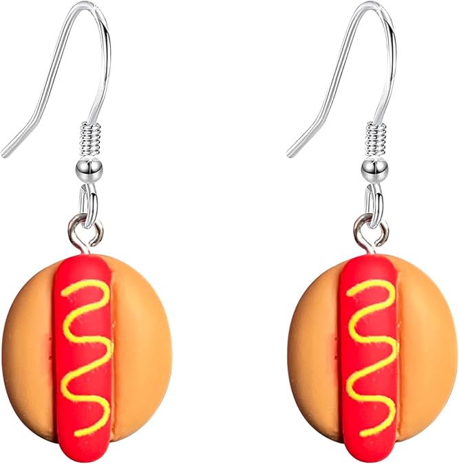 Handmade Hot Dog Earrings for Women Funny Cute Faux Food Dangle Earrings Fast Food Themed Jewelry