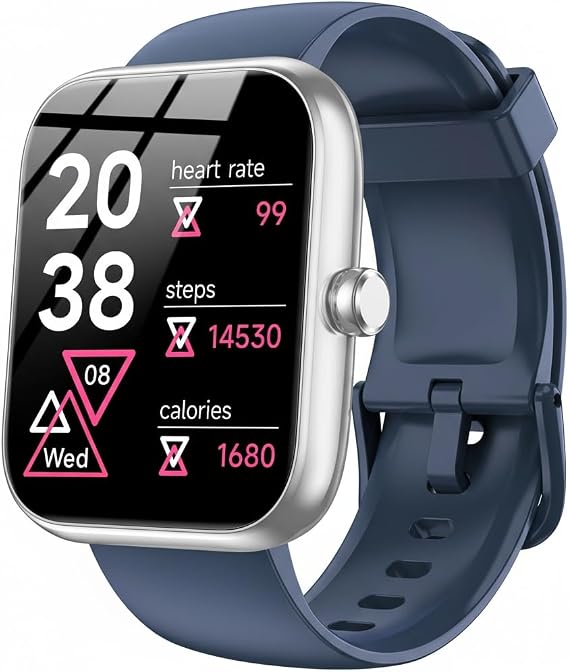 SENBONO Smart Watch with Alexa, 1.83" HD Touchscreen, IP68 Waterproof Fitness Tracker, Black Silicone Band, Heart Rate Monitor, GPS, Bluetooth Calling for iOS Android (Blue)
