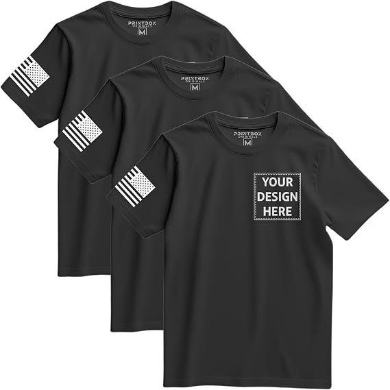 3 Pack Shirts for Men, Custom Shirts Unisex Fit Mens & Womens, Customized Small Business Work Workwear Uniform Black