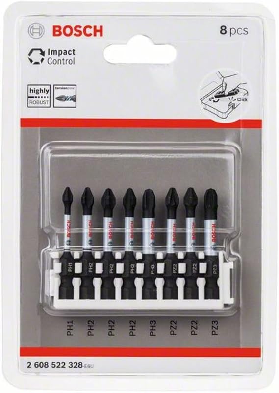 Bosch Professional Accessories 8 Parçalı Tornavida Ucu Seti (Impact Control, Pz/Ph Uçlar - Uzunluk: 50 mm, Evrensel Tutucu, Pick And Click, Darbeli Matkap Aksesuarı