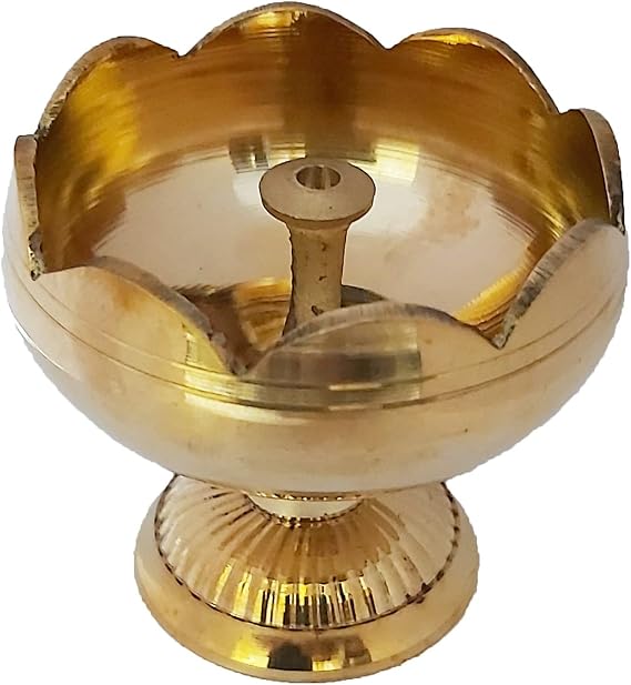 Handmade Indian puja Golden Oil lamp for Diwali Pooja Article akhand Diya for Pooja Purpose (Diya-20)
