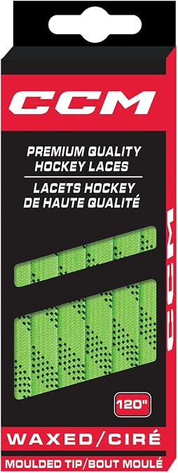 CCM Hockey Waxed Moulded Tipped Laces (Lime Green/Black, 108")