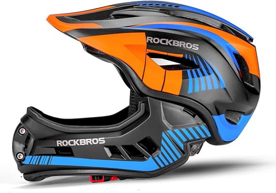 ROCKBROS Children's Helmet Integrated Bicycle Helmet for Children/Youth Full Face Helmet with Removable Chin Guard BMX MTB Downhill Helmet S: 48-53 cm M: 53-58 cm