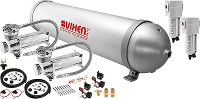 Vixen Air Suspension Kit for TruckCar BagAir RideSpring. On Board System- Dual 200psi Compressor, 5 Gallon Aluminum Tank. For Boat Lift,Towing,Lowering,Load Leveling,Bags,Train Horn VXO4850DCF