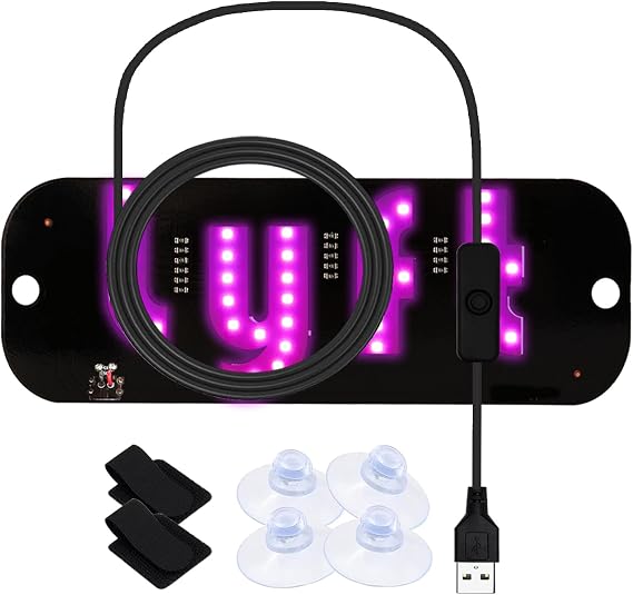 LED Light for Car Windshield | Pink, LED Sign for Car, Taxi Decal, Sunction Cups, Hook and Loop Cable Ties, USB Plug for Trucks SUV