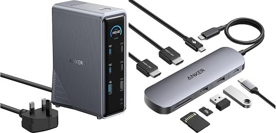 Anker Prime Charging Docking Station, 14-Port with 160W Max Output and Built-In GaN AC-DC Power & Nano 8-in-1 USB C Docking Station, Dual Monitor Laptop Dock with 4K@60 Hz HDMI