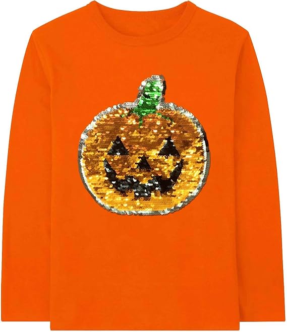 Toddler Girl Unicorn Pumpkin Halloween T-Shirt Long Sleeve Little Kids Flip Sequin Tops