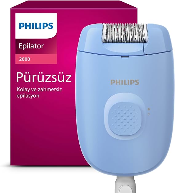 Philips Epilasyon Cihazı, Taşınabilir Kompakt Tasarım, Yıkanabilir Başlık, Kablolu, 4 Haftaya Kadar Pürüzsüzlük, Mavi Renk, BRE228/05