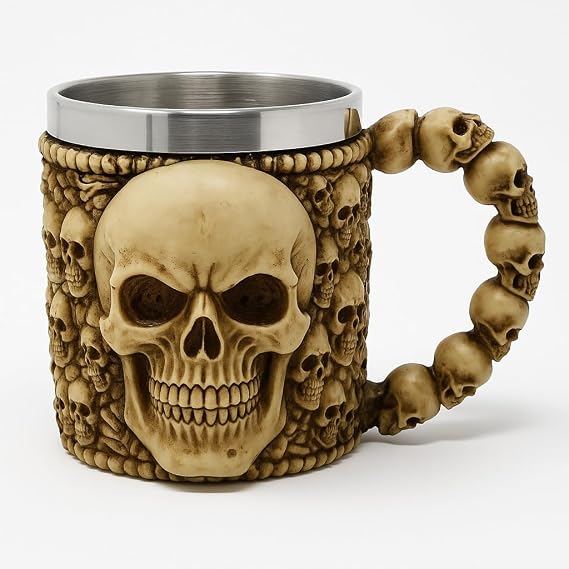 Gothic Skull Mug 400ml with Stainless Steel Inner – Premium Resin Tankard with 3D Skull Handle, Dark Fantasy Coffee Cup for Tea, Coffee, Hot & Cold Drinks, Gothic Home Bar & Desk Décor