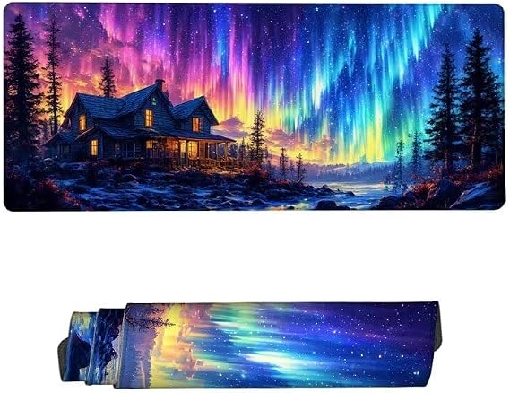 Mouse Pad Aurora Desk Mat, Mousepad Purple Gaming Mouse Pad, Extended Desk Pad with Stitched Edges, Non-Slip Rubber Base Mouse Pads, Computer Mouse Pad, Office Decor for Women 62.9x31.5 inch Ry-609