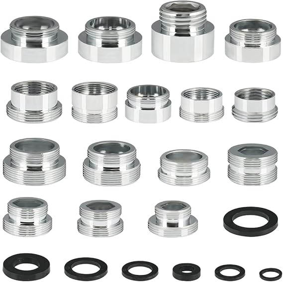 16 PCS Faucet Adapter Kit, Kitchen Tap Adapter Kit with 34PCS Spacers, Male Female M16-28 Sink Faucet Adapter for Male Female Sink Faucet, Sink Sprayers, Garden Hose, Water Filters
