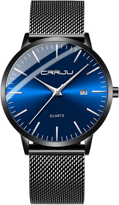 CRRJU Men's Minimalist Casual Luxury Auto Date Watches Fashion Business Japan Movement Quartz Waterproof Wristwatches for Men Stainsteel Steel Band Watch
