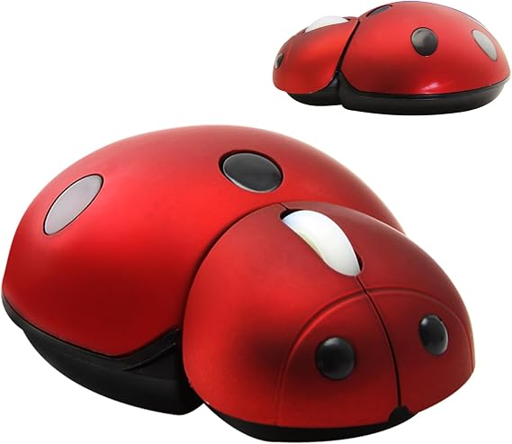 YOCUNKER Mini Cute Wireless Mouse, Portable Mobile Optical Mouse for Kids,Small Tiny Animal Ladybug Shape Cordless Mouse with USB Receiver for Computer Laptop Desktop PC (Red)