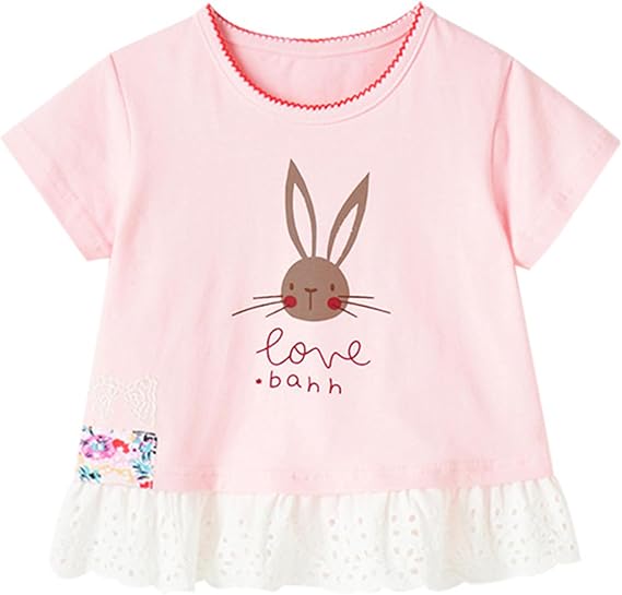 Toddler Girls Bunny T-Shirt Cotton Baby Short Sleeve Easter Outfits Rabbit Shirts Soft Summer Casual Tee Tops