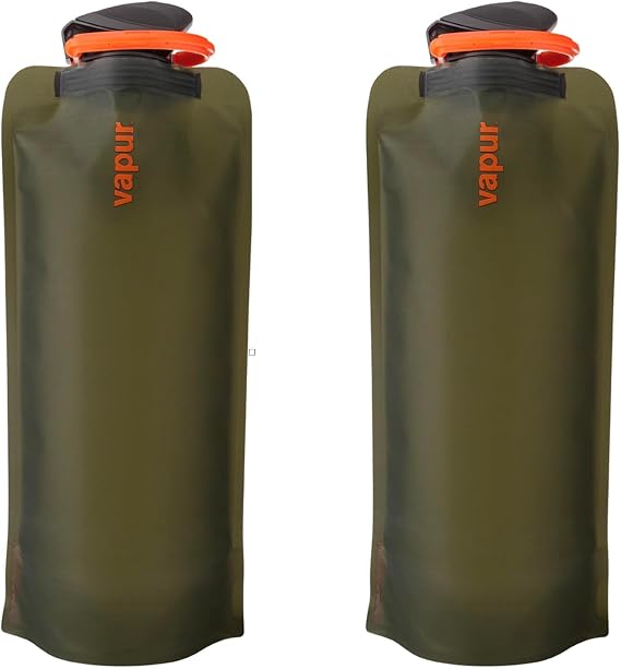 Vapur Eclipse Flexible Water Bottle - with Carabiner, .70 Liter (23 oz) - 2 Pack - Olive