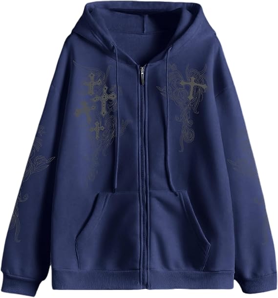 Zip Up Hoodies Y2k Jacket Graphic Gothic Jackets Grunge Cross Hoodie Baggy Streetwear Emo Sweater Aesthetic Clothes