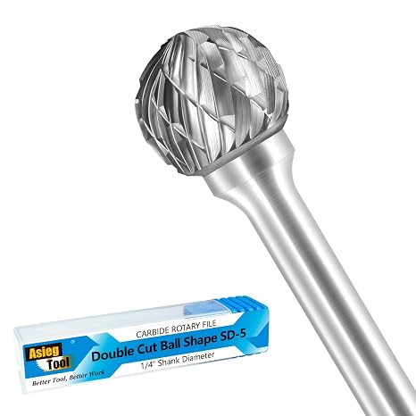 SD-5 Tungsten Carbide Burr Rotary File Ball Shape Double Cut with 1/4''Shank for Die Grinder Drill Bit