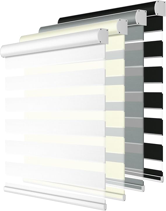 Blackout Cordless Zebra Blinds for Windows, Blinds for lndoor, Light Control, Easy to Instal, UV Protection, for Home, Offices and Door, Roller Shades, Custom Sizes,White